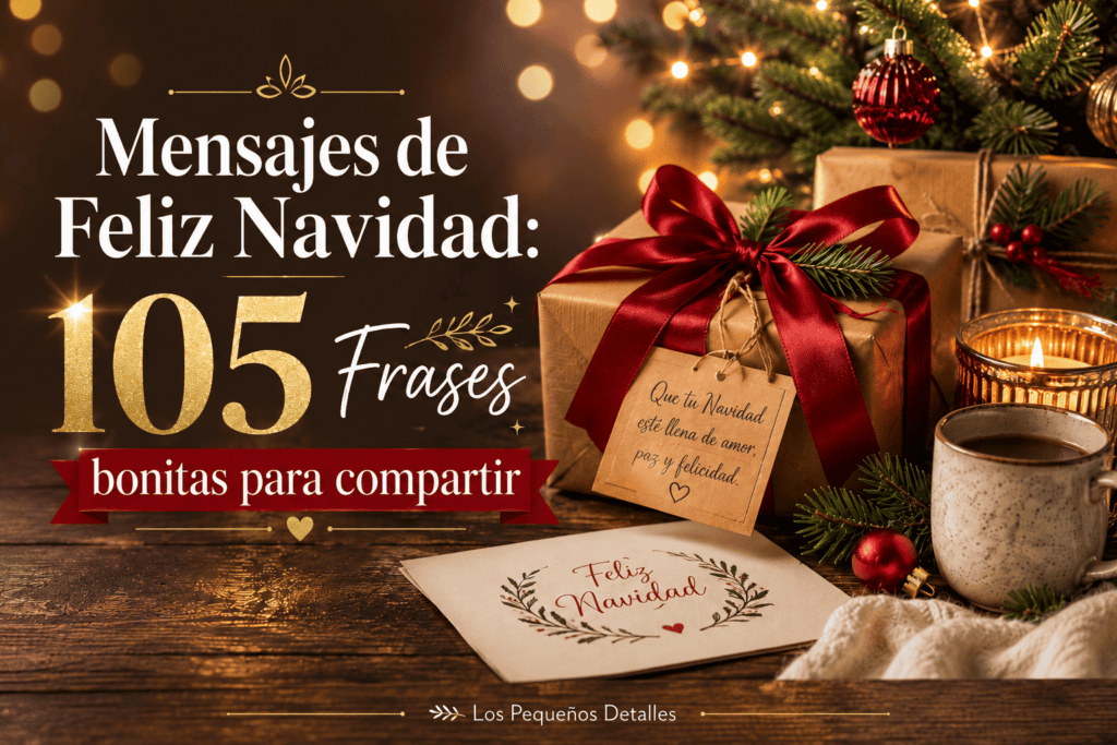 Imagen destacada de "150+ Frases de Halloween cortas, graciosas y bonitas para compartir", con una calabaza tallada iluminada, una taza con chocolate caliente y nata, velas encendidas, murciélagos, luna llena, hojas de otoño y decoración de brujería sobre una mesa de madera.